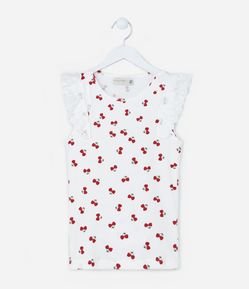 Regata Infantil em Ribana com Estampa Cerejinhas - Tam 5 a 14 Anos