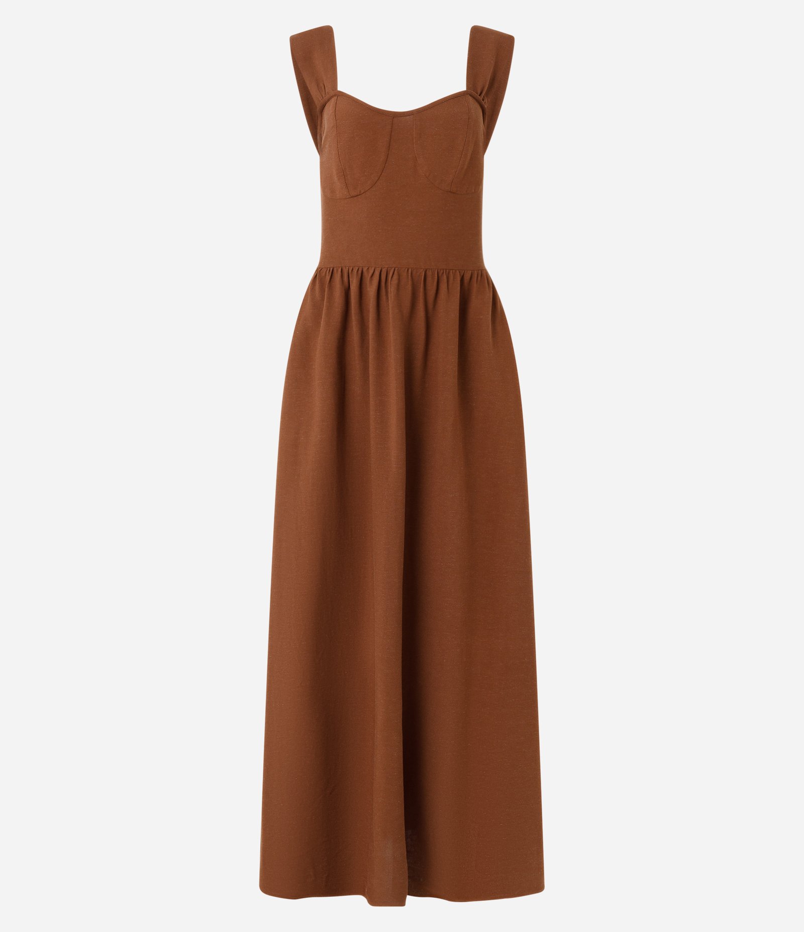 Vestido Evasê Midi em Viscose e Linho com Laço nas Costas Marrom 7