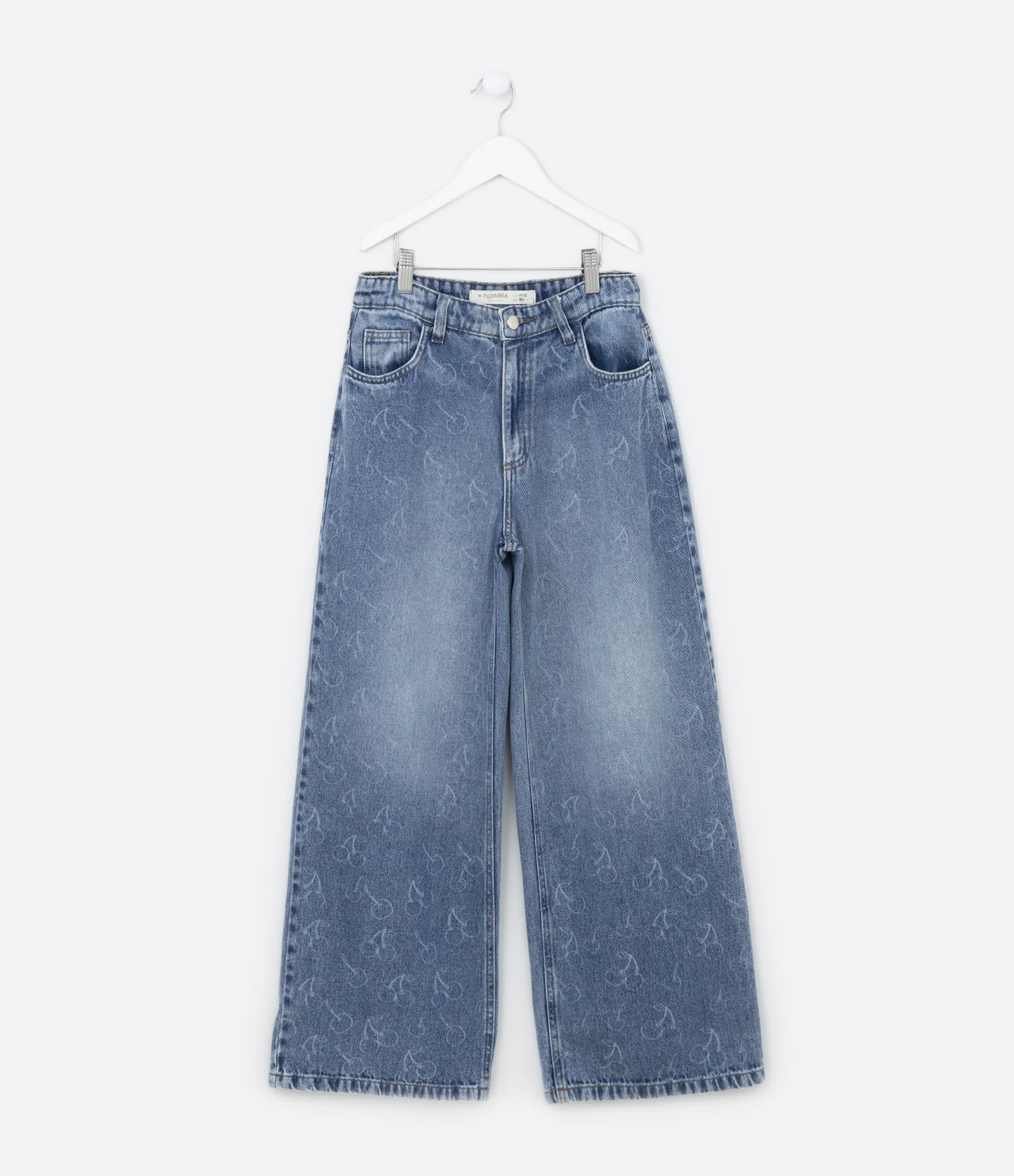 Calça Wide Leg Infantil com Estampa de Cerejinhas a Laser - Tam 5 a 14 Anos Azul 1