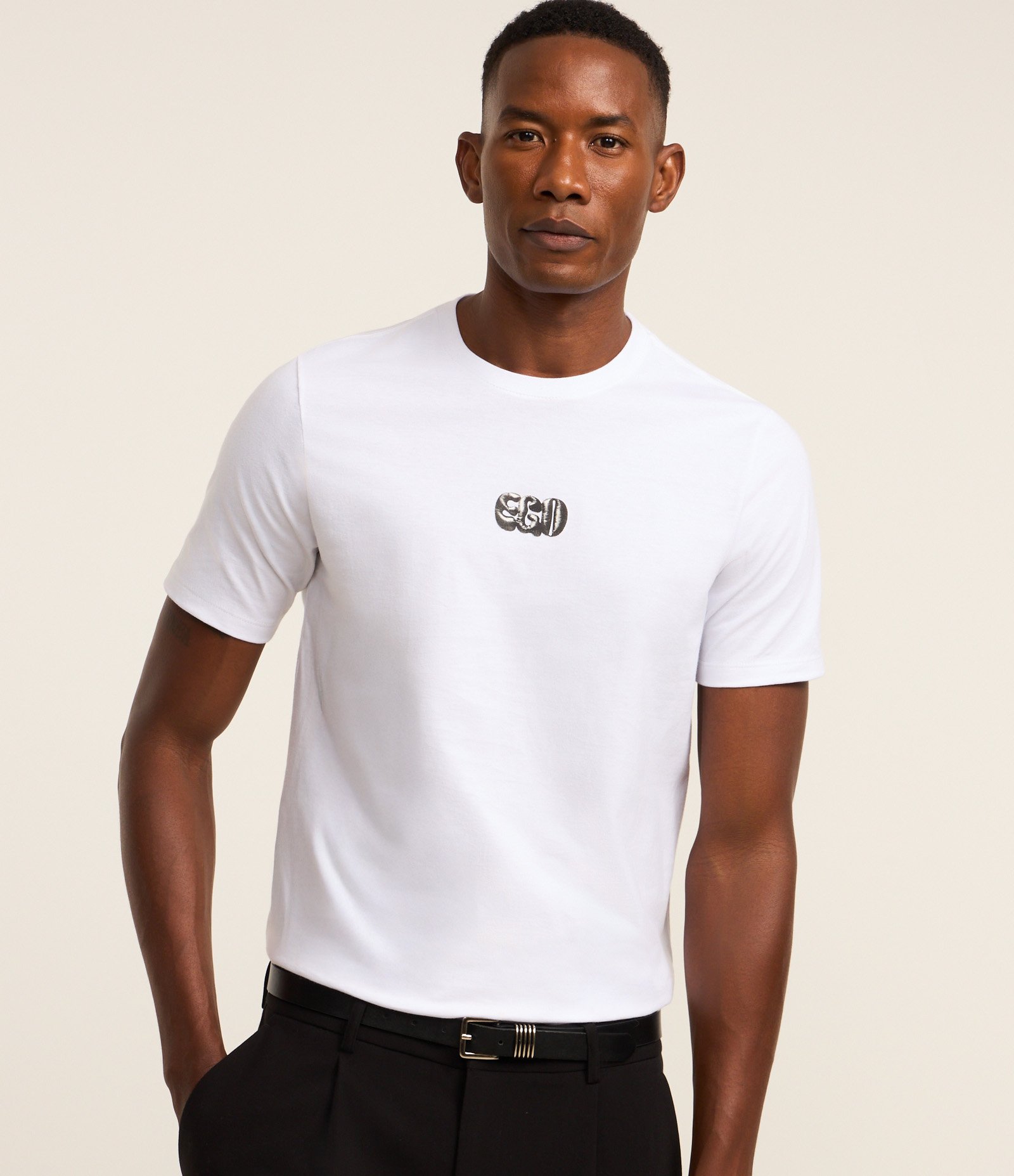 Camiseta Slim em Algodão com Estampa Lettering Ego Branco 1