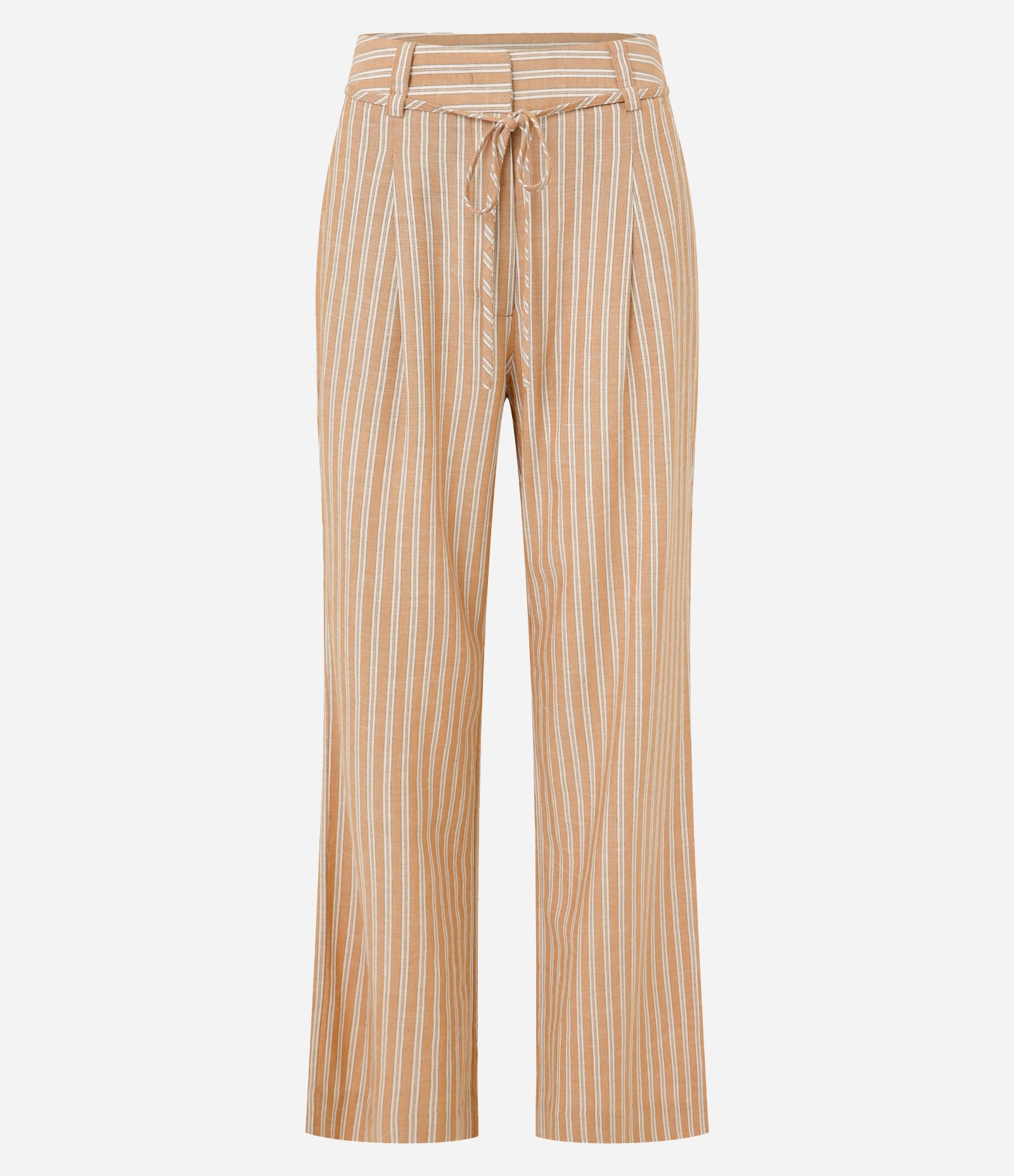 Calça Wide Leg em Viscolinho Listrado com Amarração Marrom 7