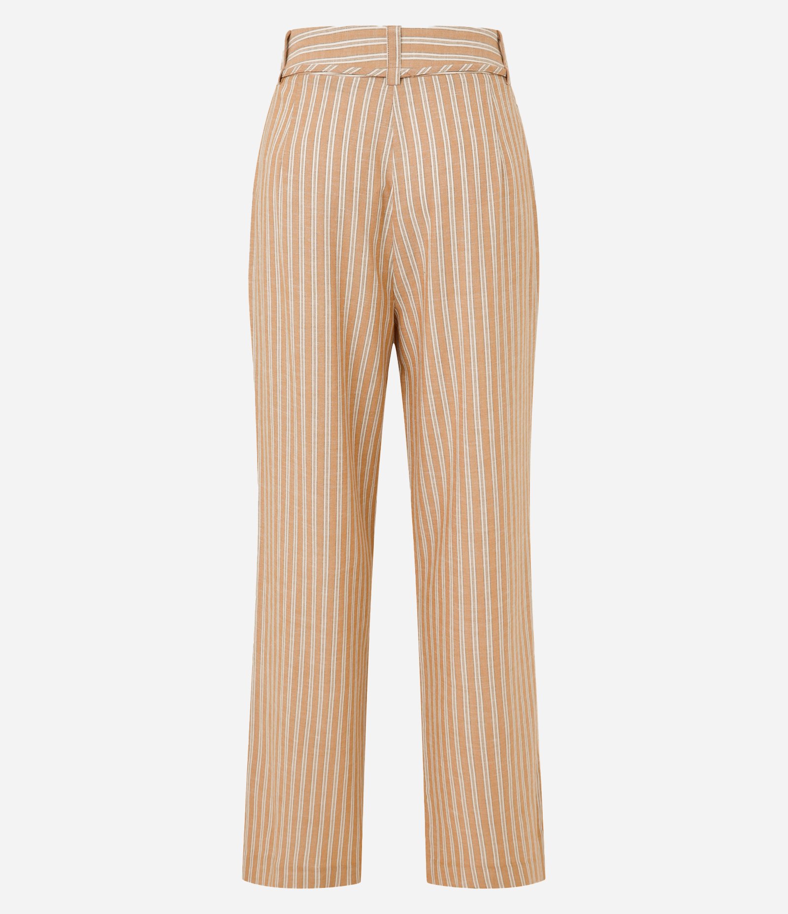 Calça Wide Leg em Viscolinho Listrado com Amarração Marrom 8