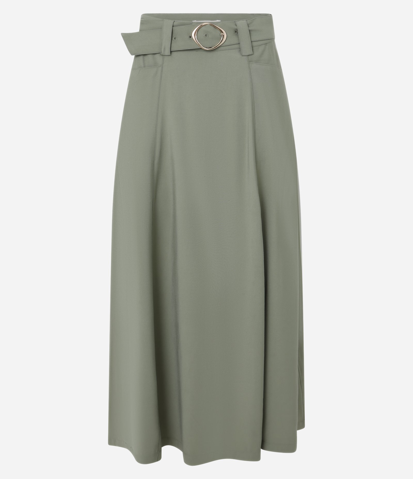Saia Evasê Longa em Viscose Twill com Cinto Afivelado Verde 1
