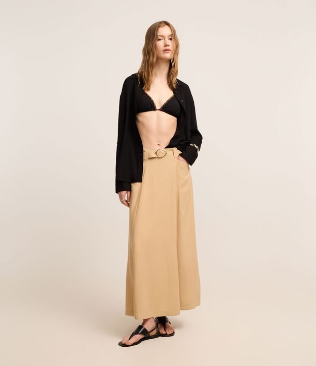 Saia Evasê Longa em Viscose Twill com Cinto Afivelado