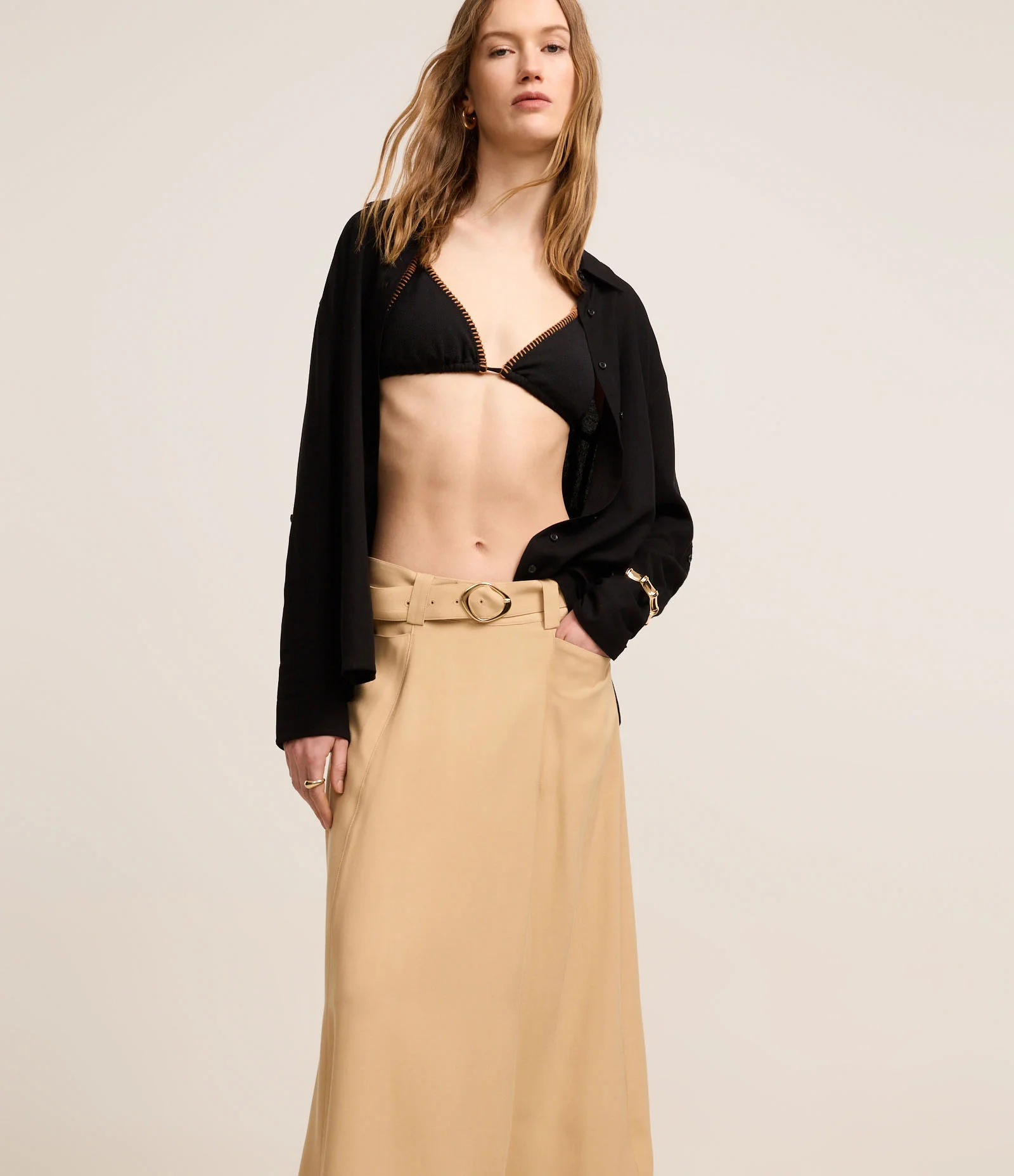 Saia Evasê Longa em Viscose Twill com Cinto Afivelado 2