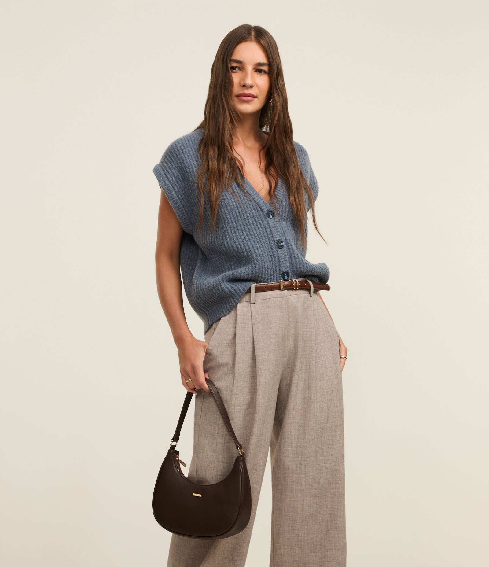 Calça Wide Leg Alfaiatada com Cós Simples Cinza 2