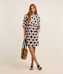 Vestido Curto em Viscolinho com Estampa Geométrica