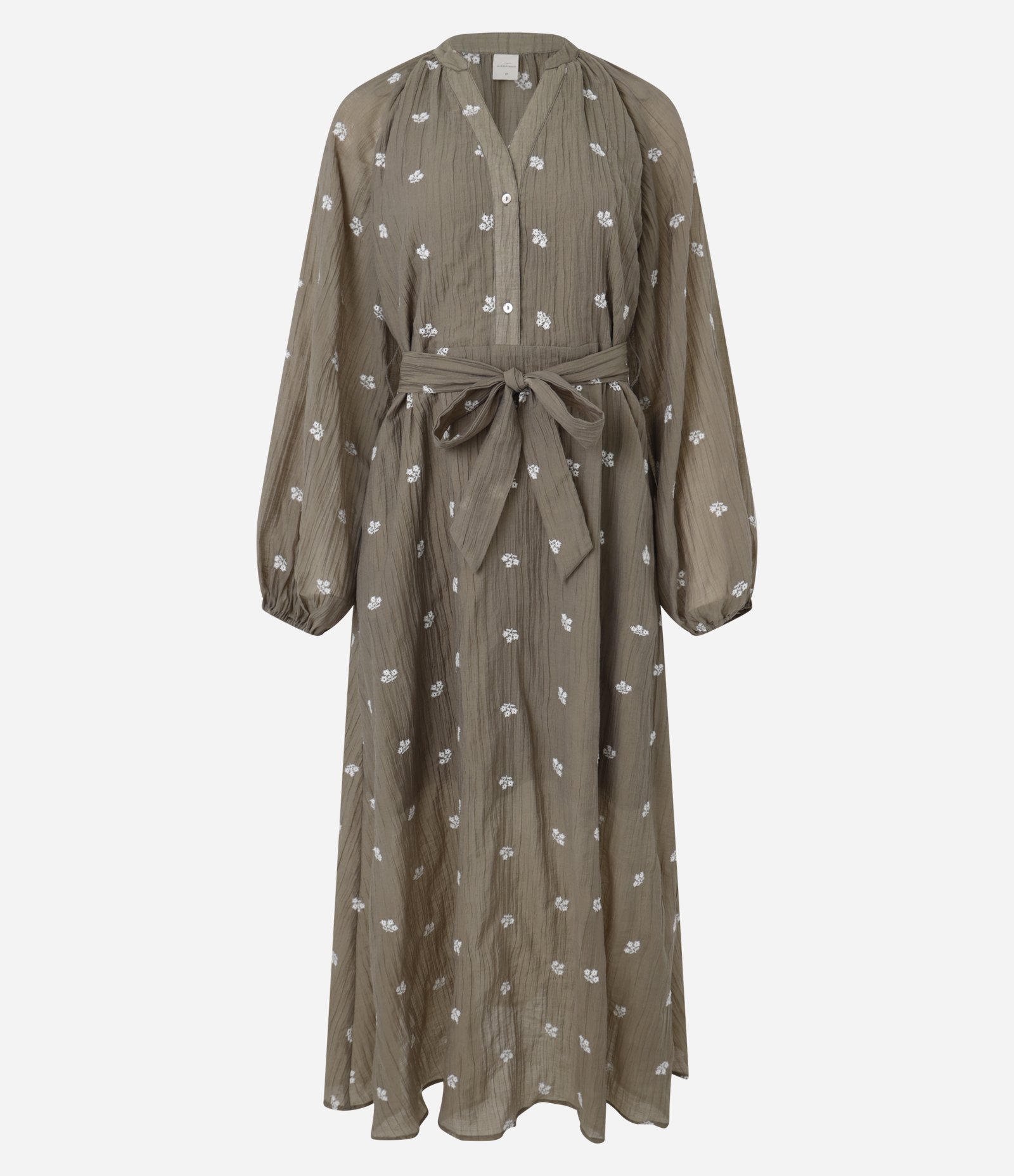 Vestido Evasê Longo em Liocel Texturizado com Bordado Floral Verde 6