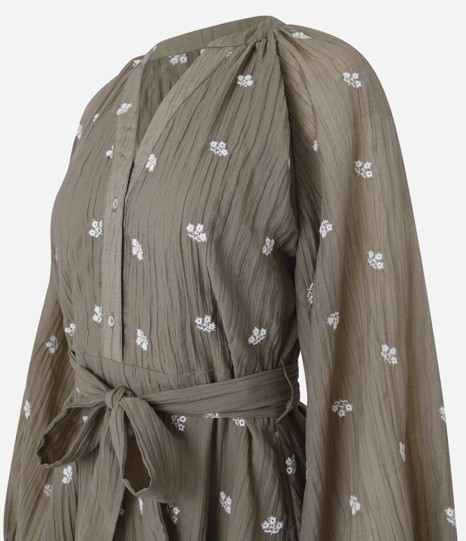 Vestido Evasê Longo em Liocel Texturizado com Bordado Floral Verde 7