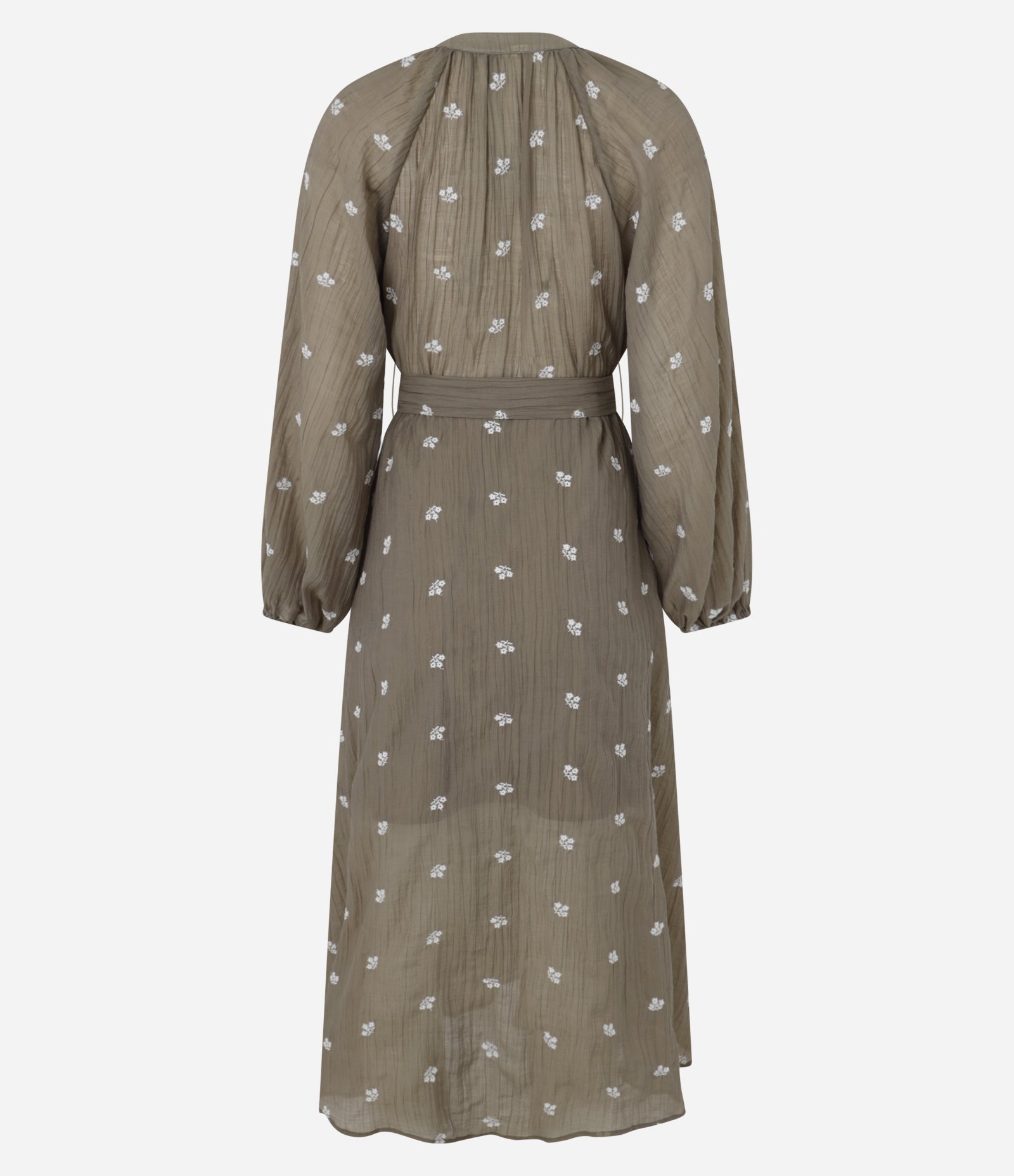 Vestido Evasê Longo em Liocel Texturizado com Bordado Floral Verde 8