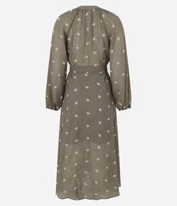 Vestido Evasê Longo em Liocel Texturizado com Bordado Floral