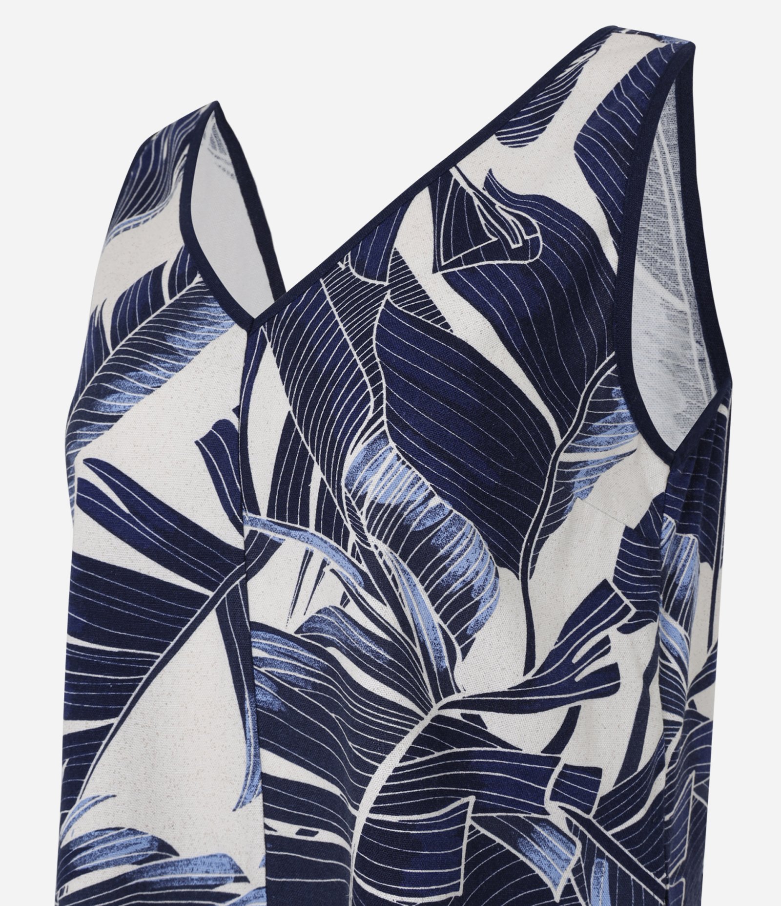 Blusa em Viscolinho com Decote V e Estampa Folhagem Azul/Branco 6