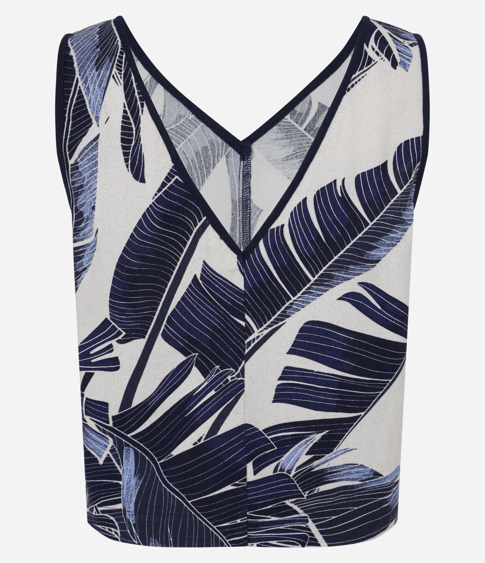 Blusa em Viscolinho com Decote V e Estampa Folhagem Azul/Branco 7