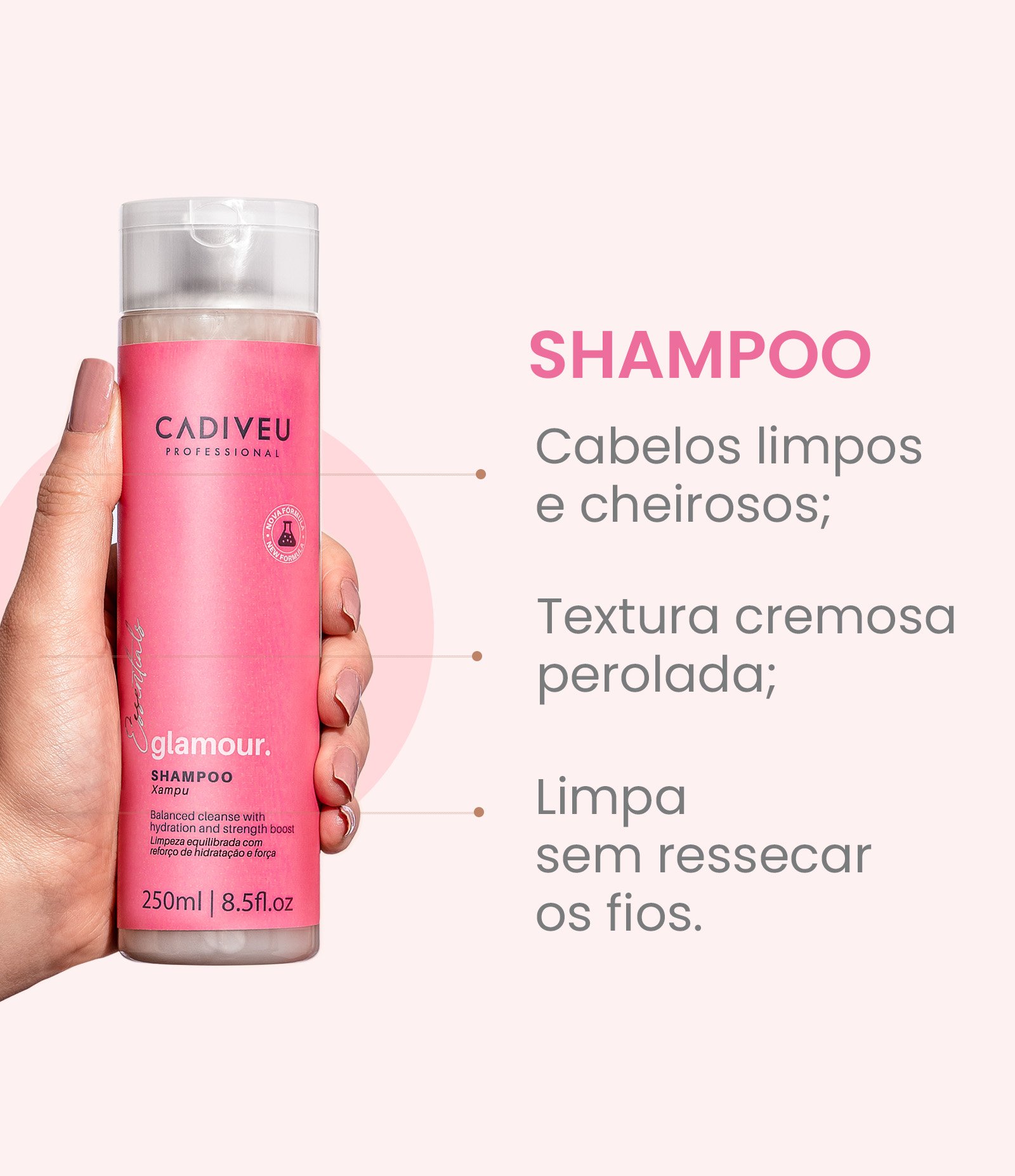 Shampoo Glamour Hidratante e Fortalecedor Cadiveu Professional Essentials 250ml 3
