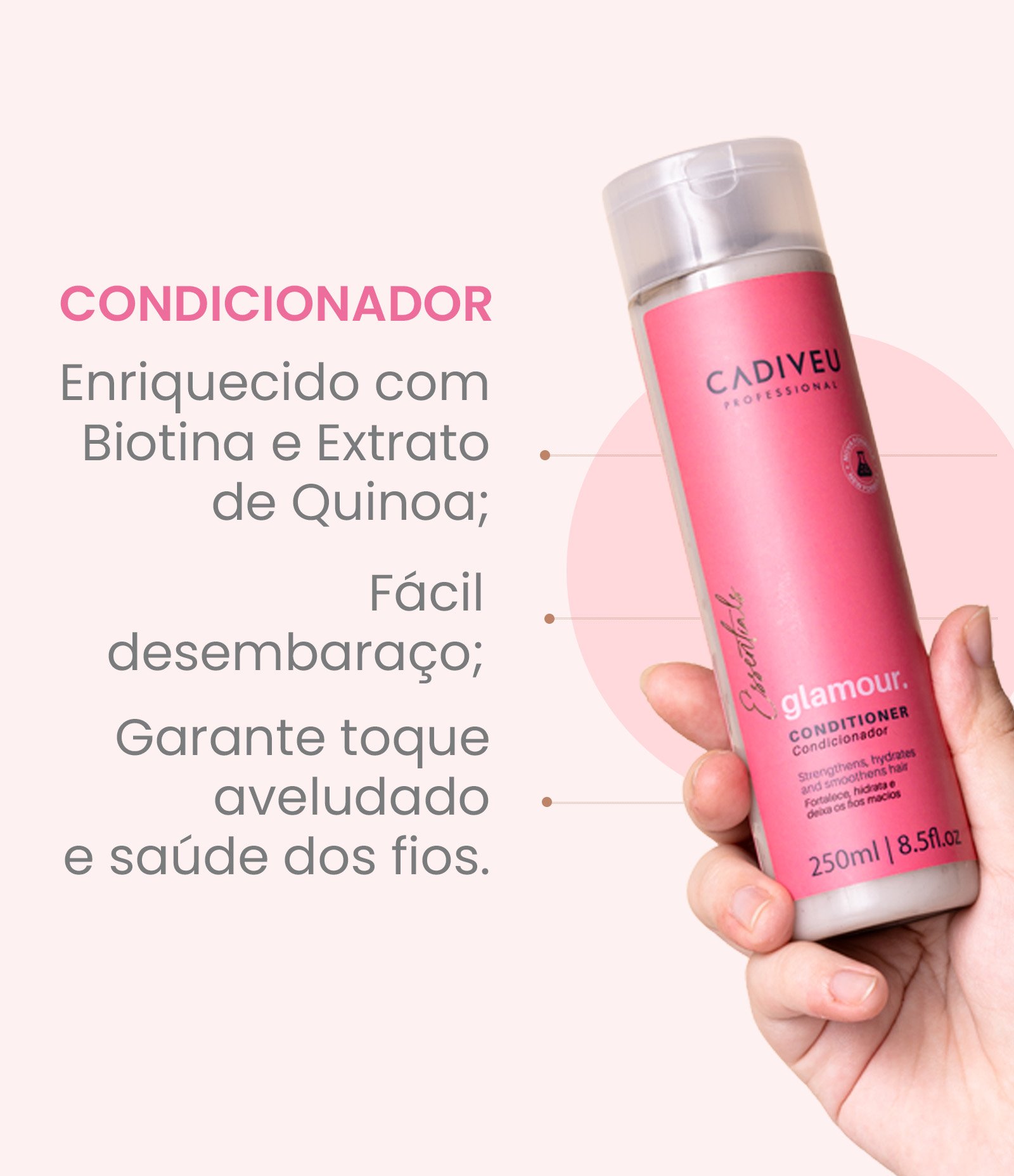 Condicionador Hidratante e Fortalecedor Glamour Cadiveu Professional Essentials 250ml 250ml 3
