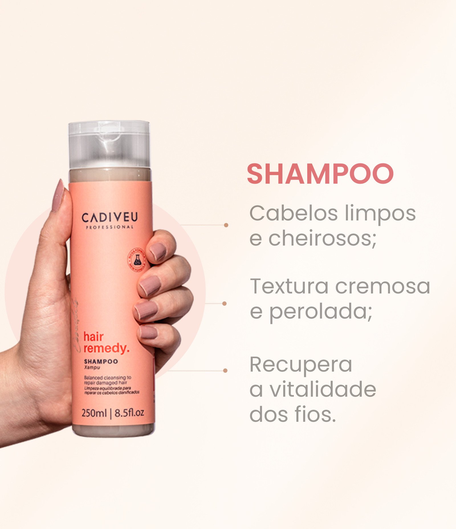 Shampoo Reparação Hair Remedy Cadiveu Professional Essentials  250ml 3