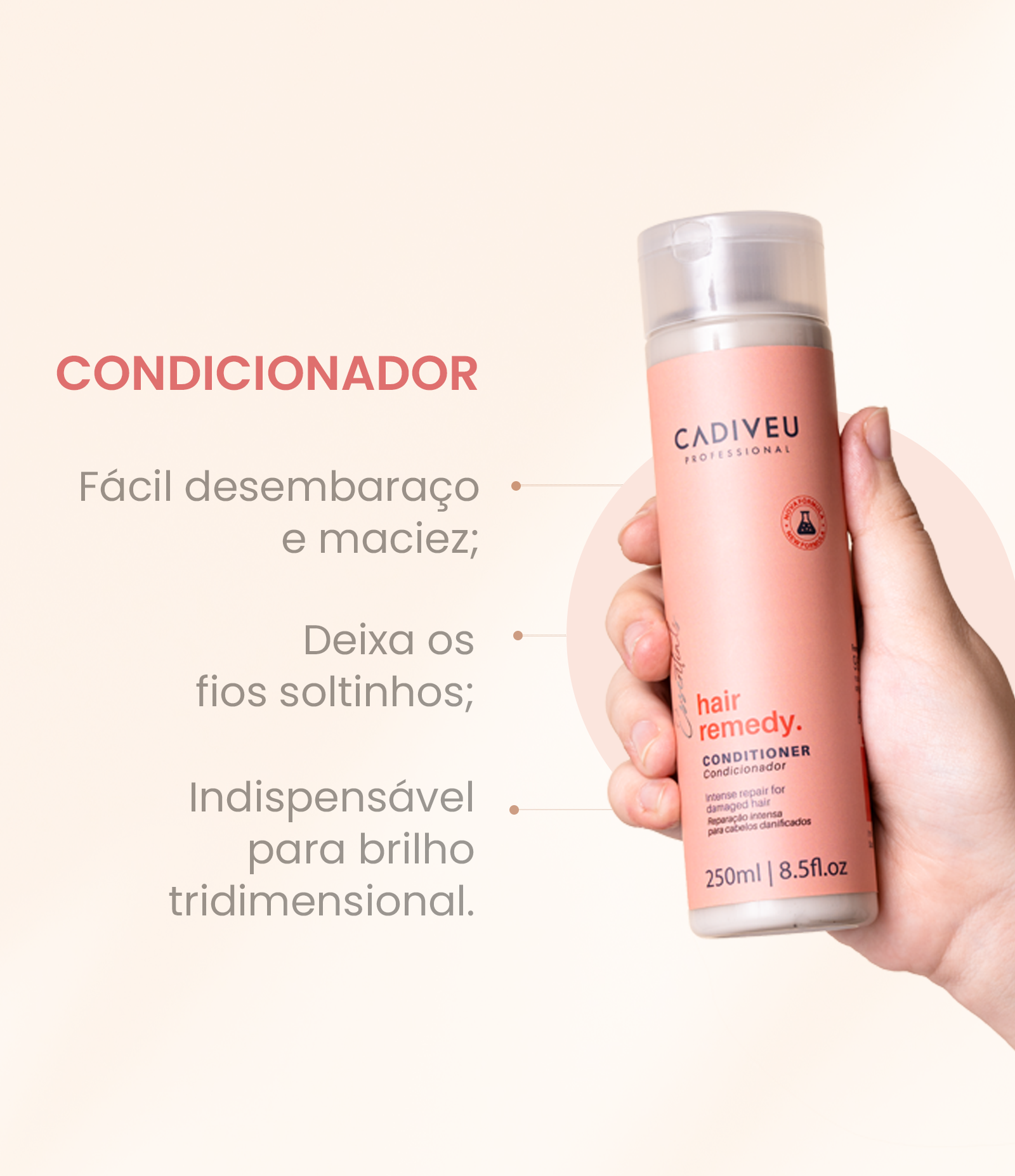 Condicionador Reparação Hair Remedy Cadiveu Professional Essentials 250ml 3