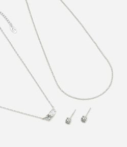 Conjunto de Colar e Brinco com Pingente Ponto de Luz