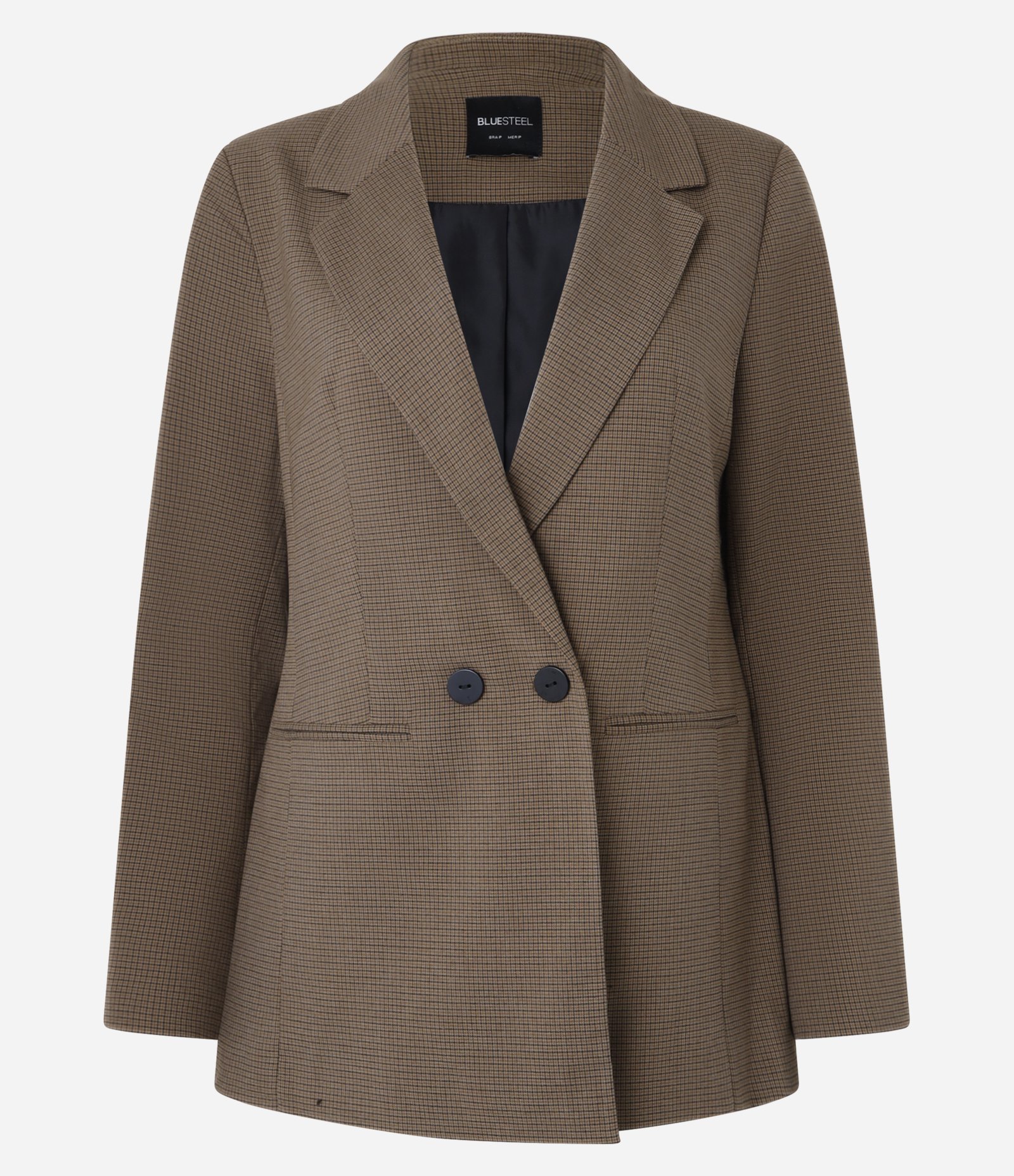 Blazer Alongado em Alfaiataria Xadrez com Botões Marrom 5