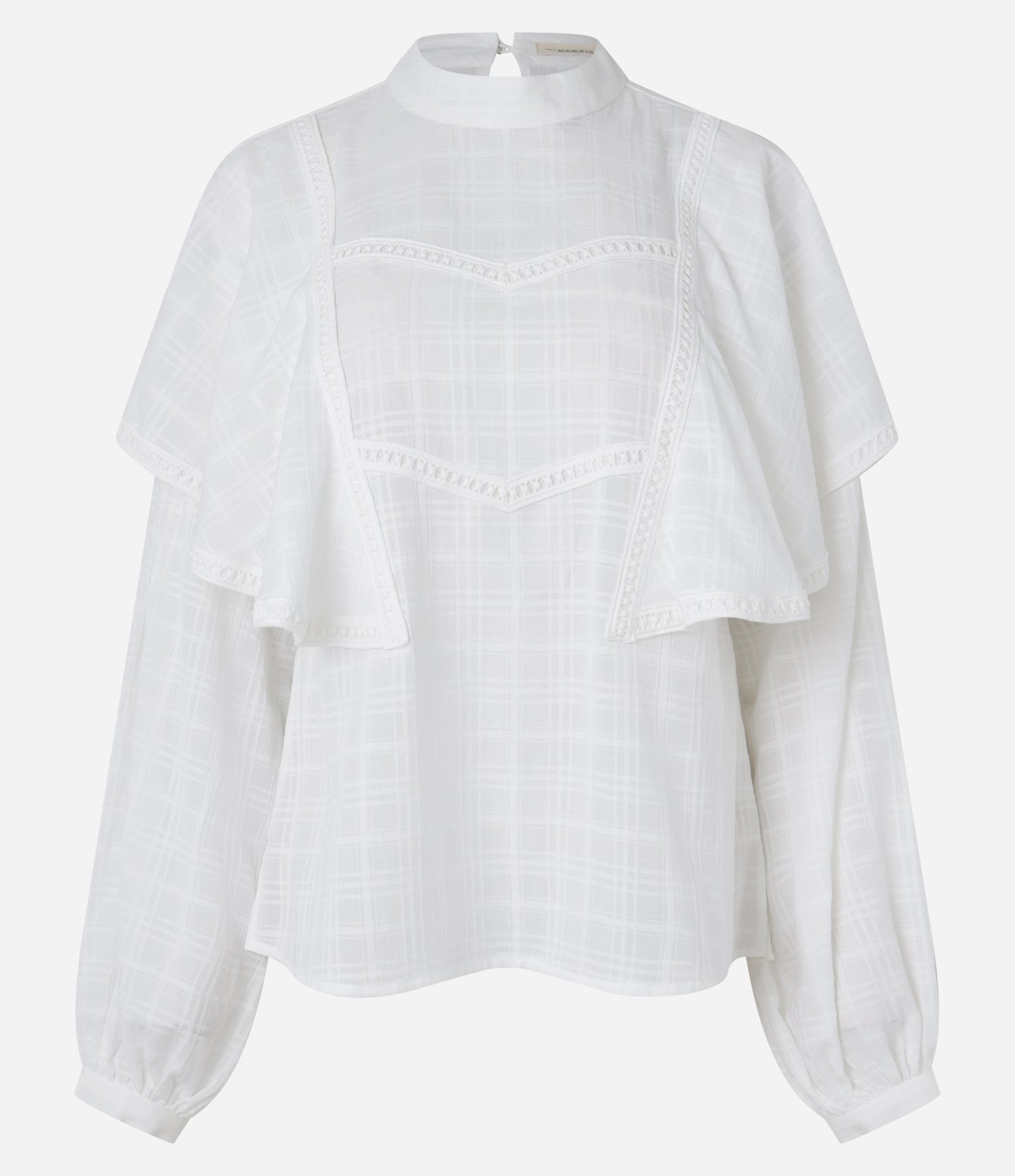 Blusa Bata Maquinetada em Algodão com Babados Branco 1