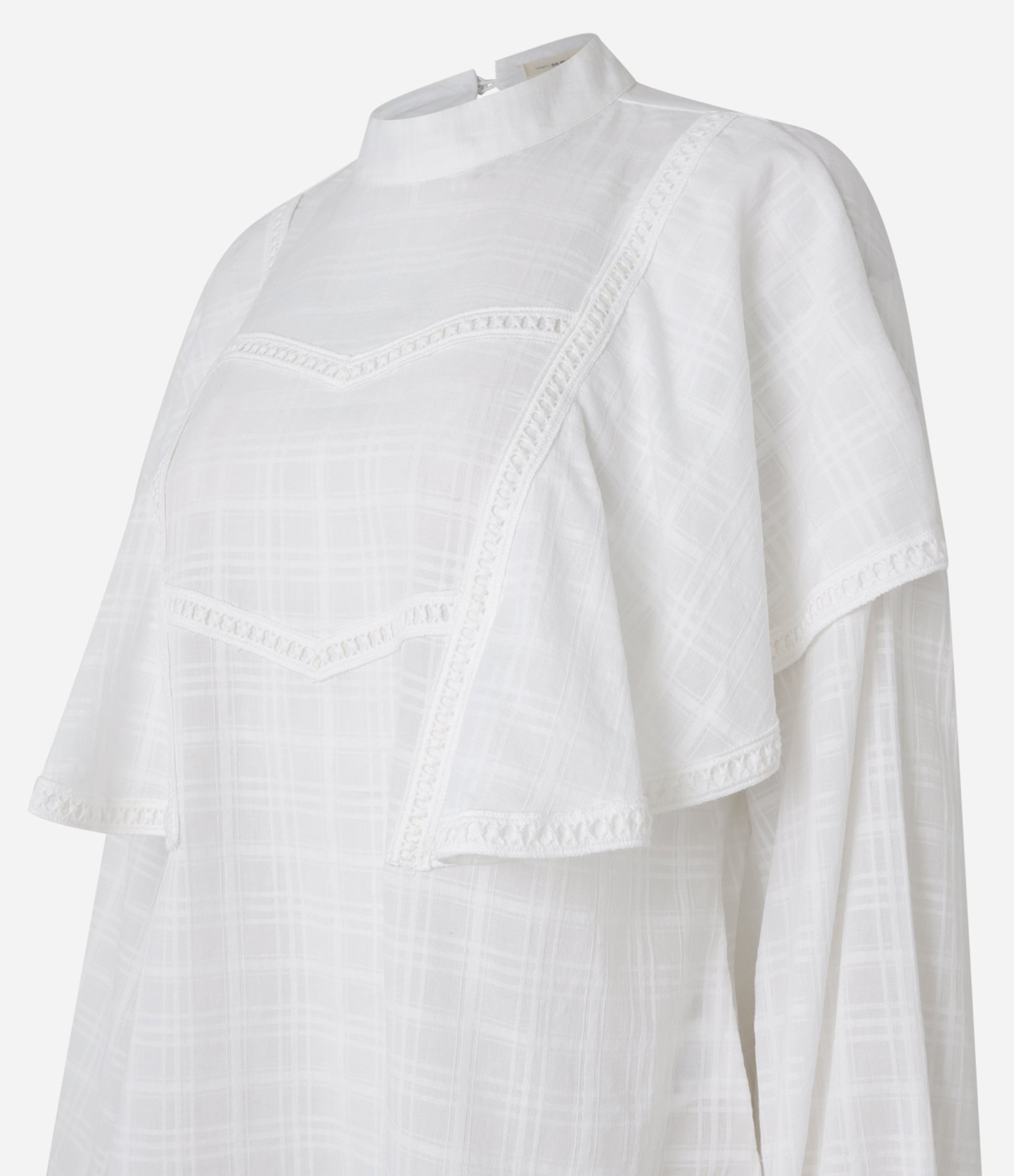 Blusa Bata Maquinetada em Algodão com Babados Branco 2
