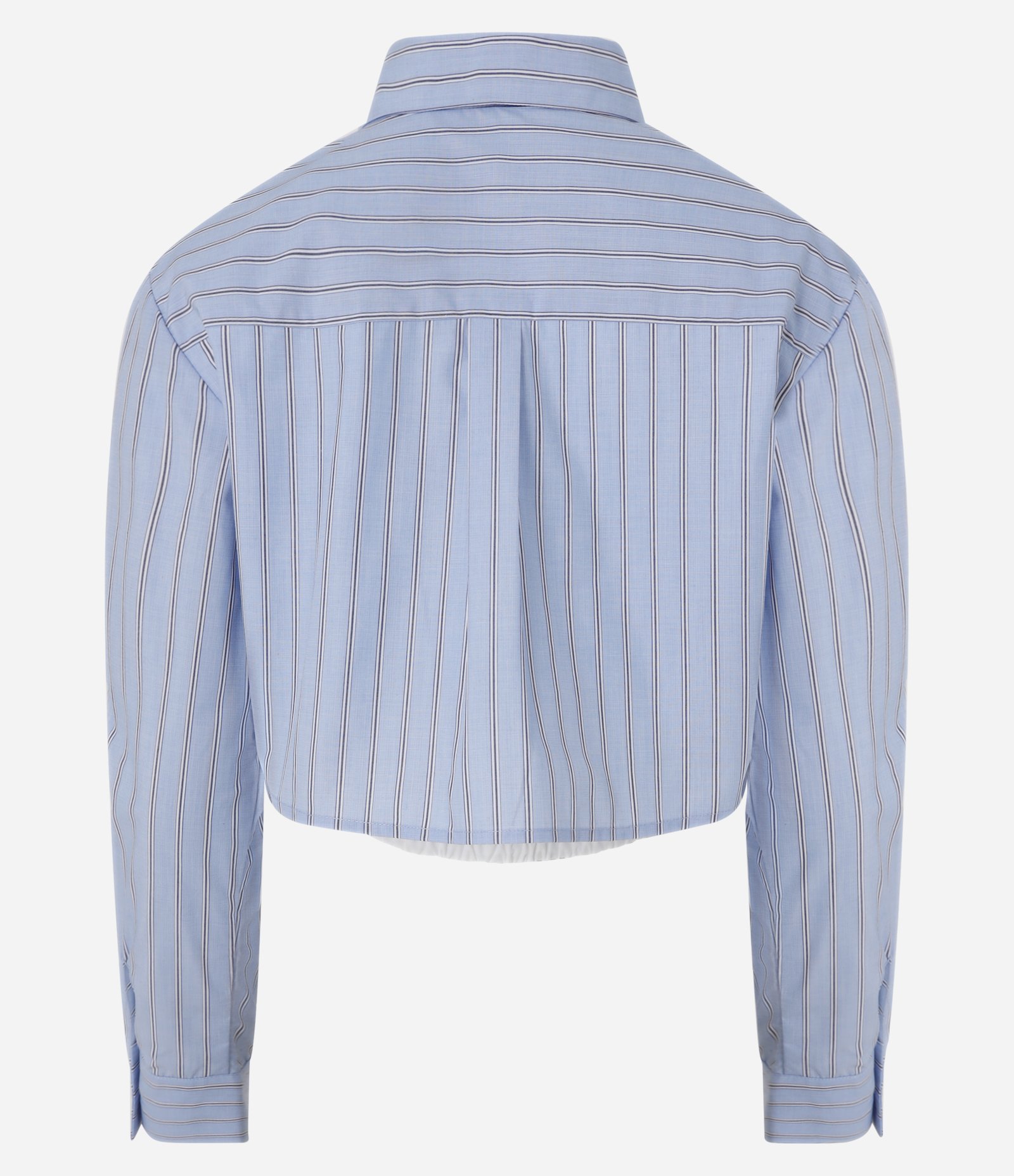 Camisa Cropped Listrada em Tricoline com Fio TInto Azul 6