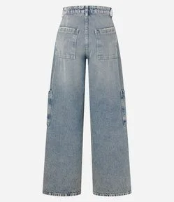 Calça Wide Leg em Jeans com Bolsos Laterais