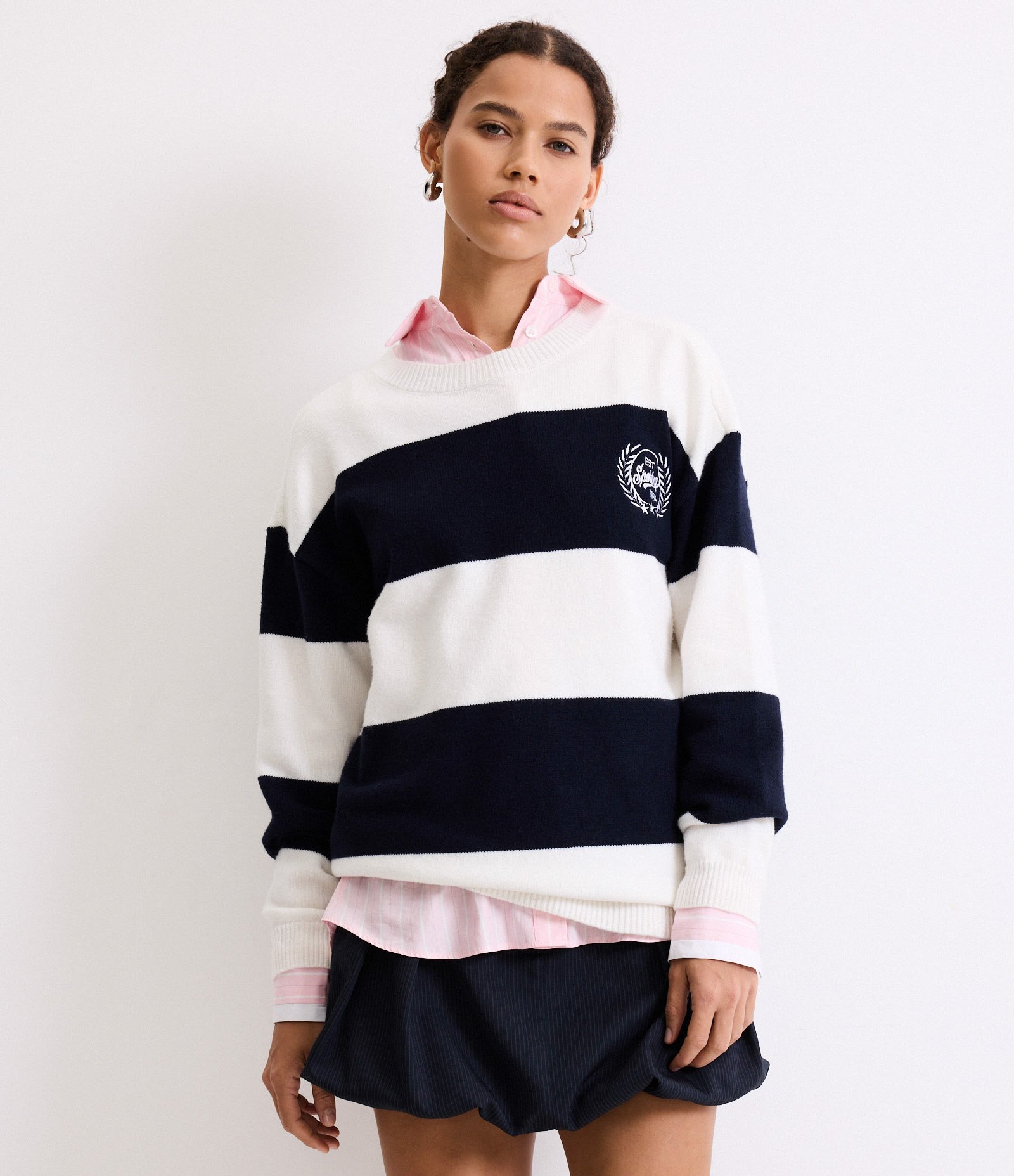 Suéter em Tricô com Listras e Bordado Sporting 1994 Branco 1