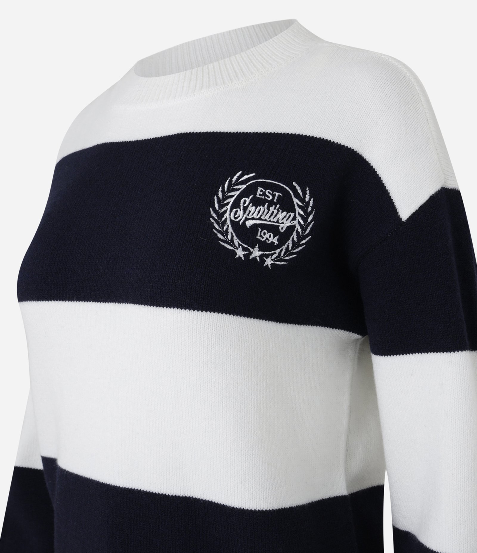 Suéter em Tricô com Listras e Bordado Sporting 1994 Branco 3