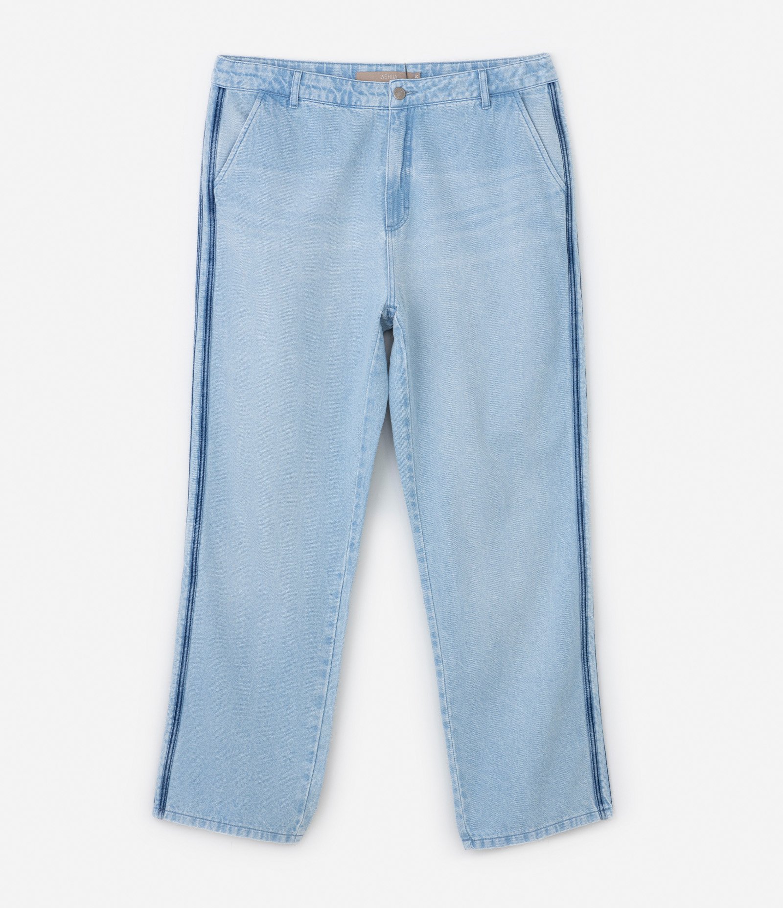 Calça Anos 90 Jeans com Listras Laterais Curve & Plus Size Jeans Claro 5
