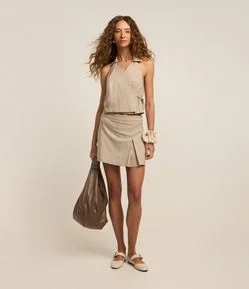 Short Saia Curto em Alfaiataria Xadrez com Fenda