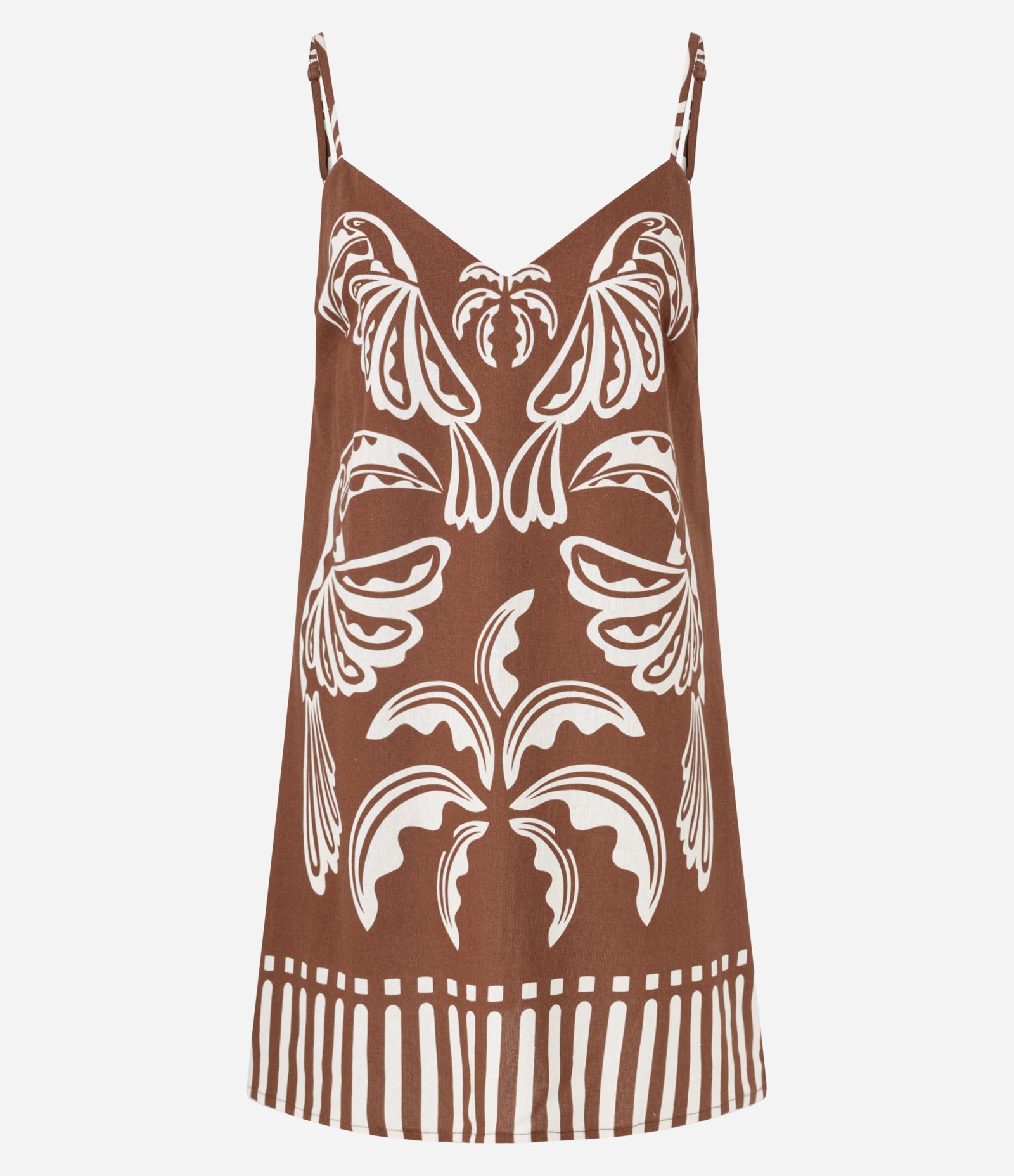 Vestido Curto em Viscose e Linho com Estampa Folhagens Marrom 4