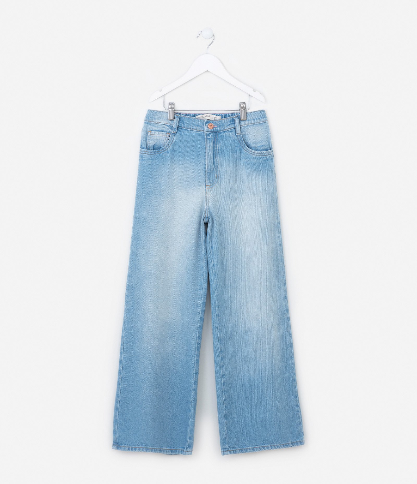 Calça Wide Leg Infantil em Jeans com Lavagem - Tam 5 a 14 Anos Jeans Claro 2