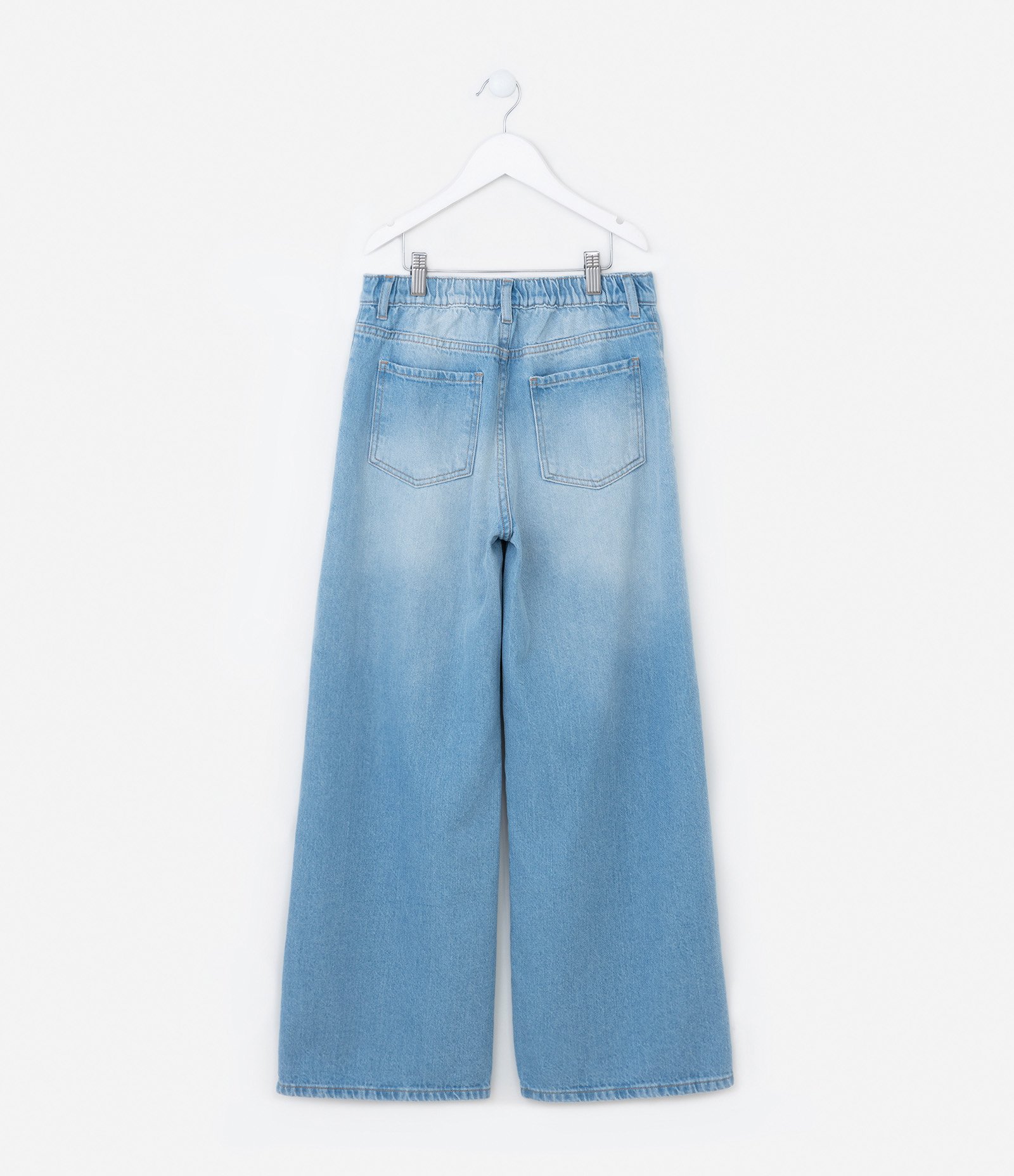 Calça Wide Leg Infantil em Jeans com Lavagem - Tam 5 a 14 Anos Jeans Claro 3