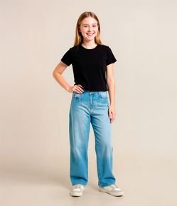Calça Wide Leg Infantil em Jeans com Lavagem - Tam 5 a 14 Anos