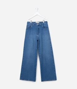 Calça Wide Leg Infantil em Jeans com Bolsinhos - Tam 5 a 14 Anos