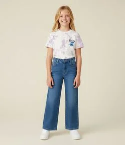 Calça Wide Leg Infantil em Jeans com Bolsinhos - Tam 5 a 14 Anos