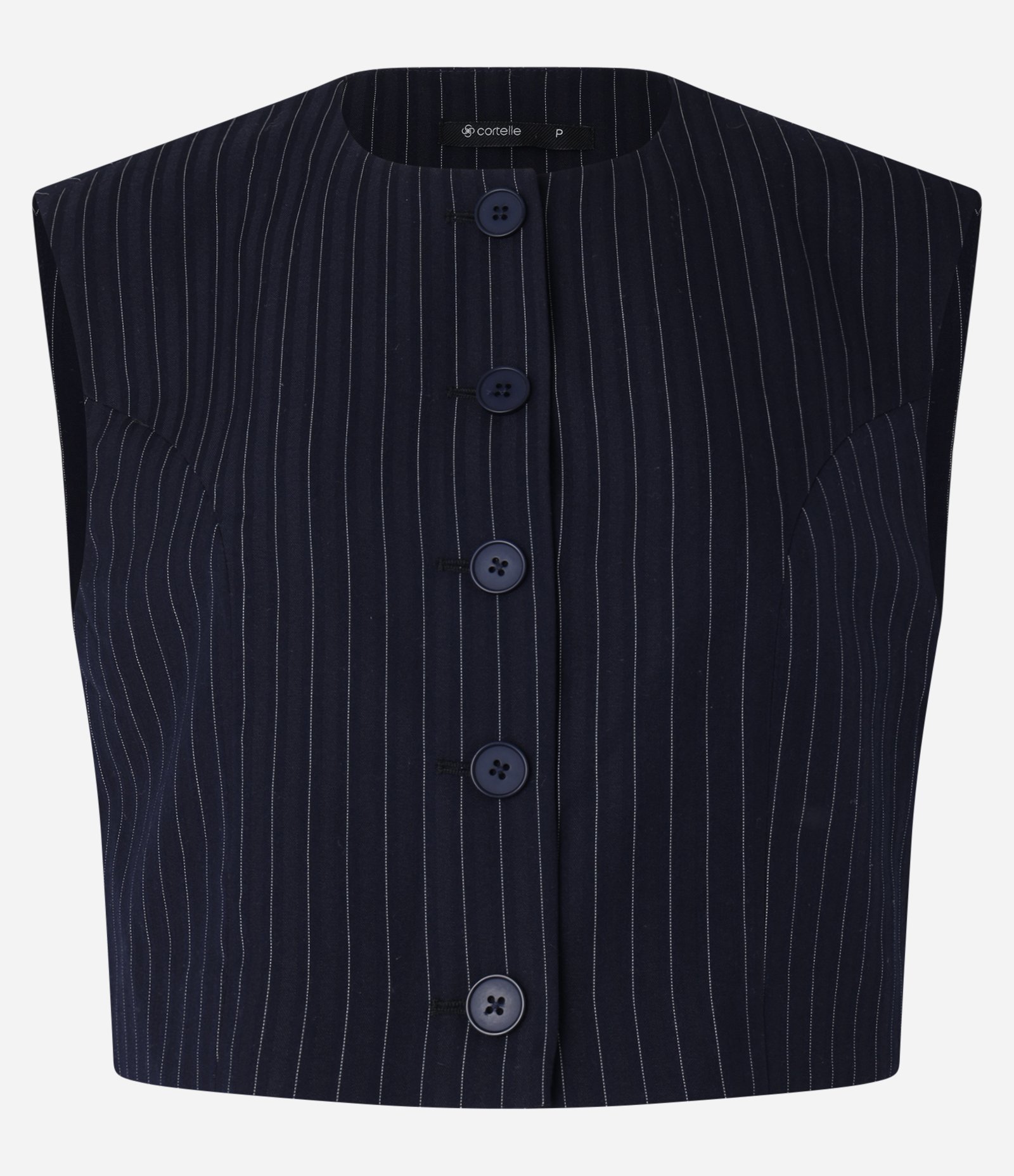 Blusa Alfaiatada com Botões e Listras Riscas de Giz Metalizadas Azul Escuro 8