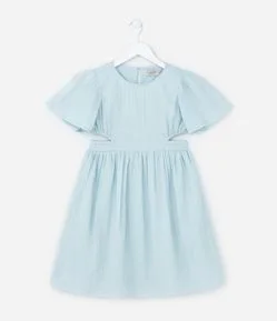 Vestido Infantil em Algodão Texturizado com Aberturas Laterais - Tam 5 a 14 anos