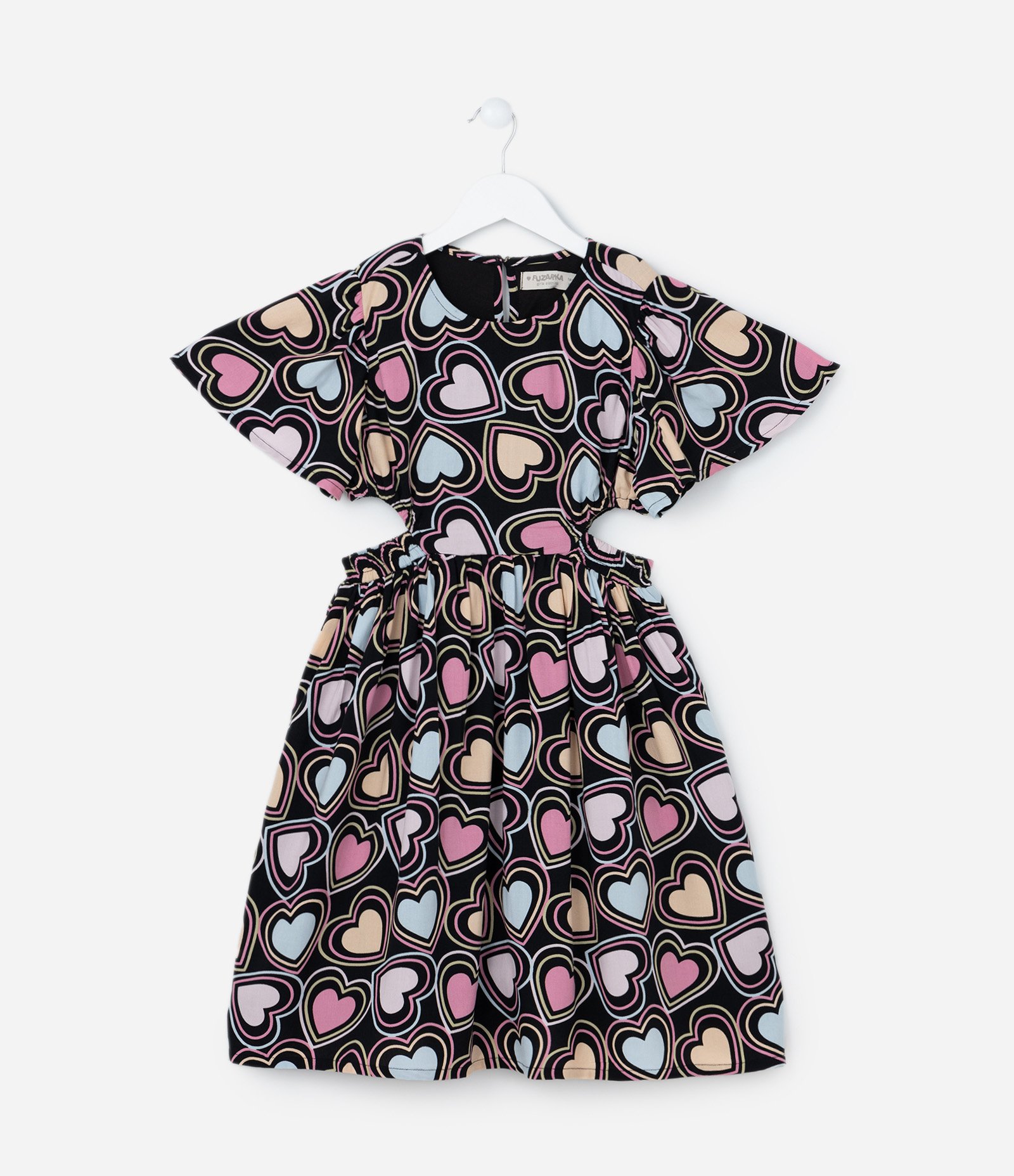 Vestido Infantil com Recortes e Estampa Corações - Tam 5 a 14 Anos Multicores 1