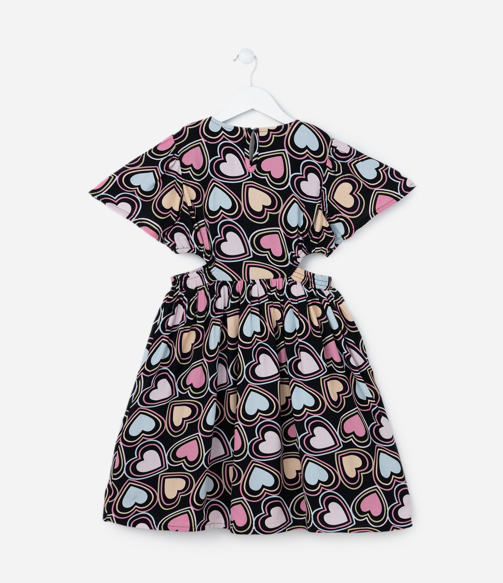 Vestido Infantil com Recortes e Estampa Corações - Tam 5 a 14 Anos Multicores 2