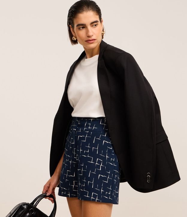 Short Alfaitado Cintura Alta com Estampa Ladrilhos