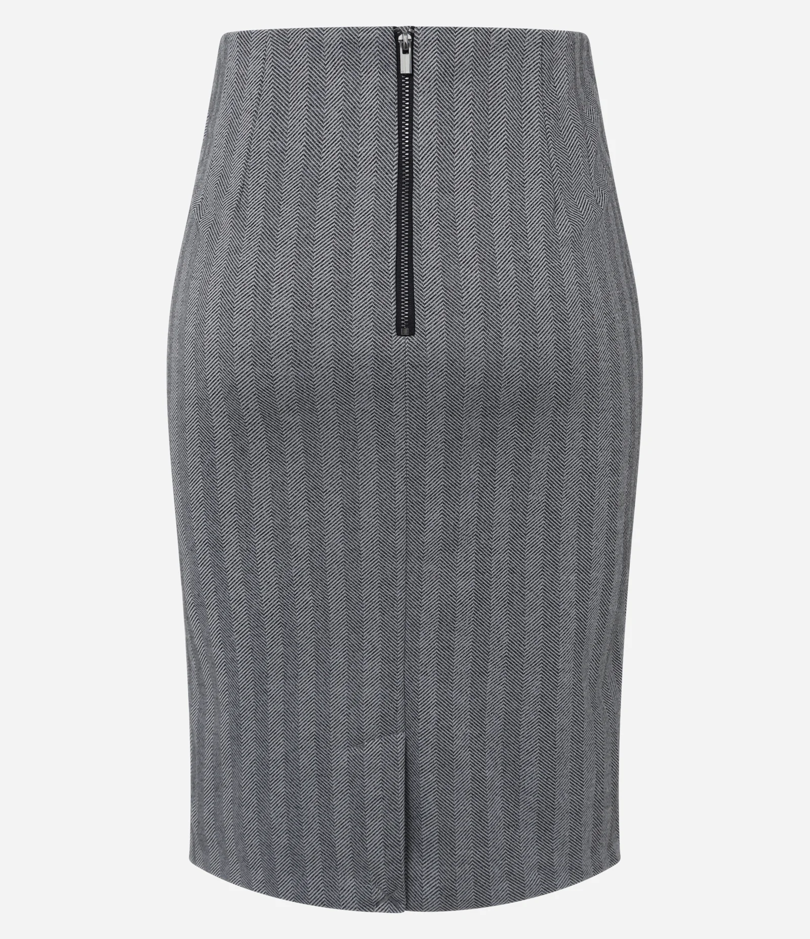 Saia Midi Lápis em Ponto Roma com Padronagem Geométrica Cinza 6