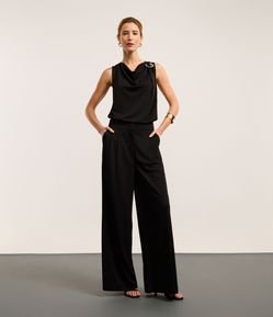 Calça Reta Cintura Alta Alfaiatada com `Pregas