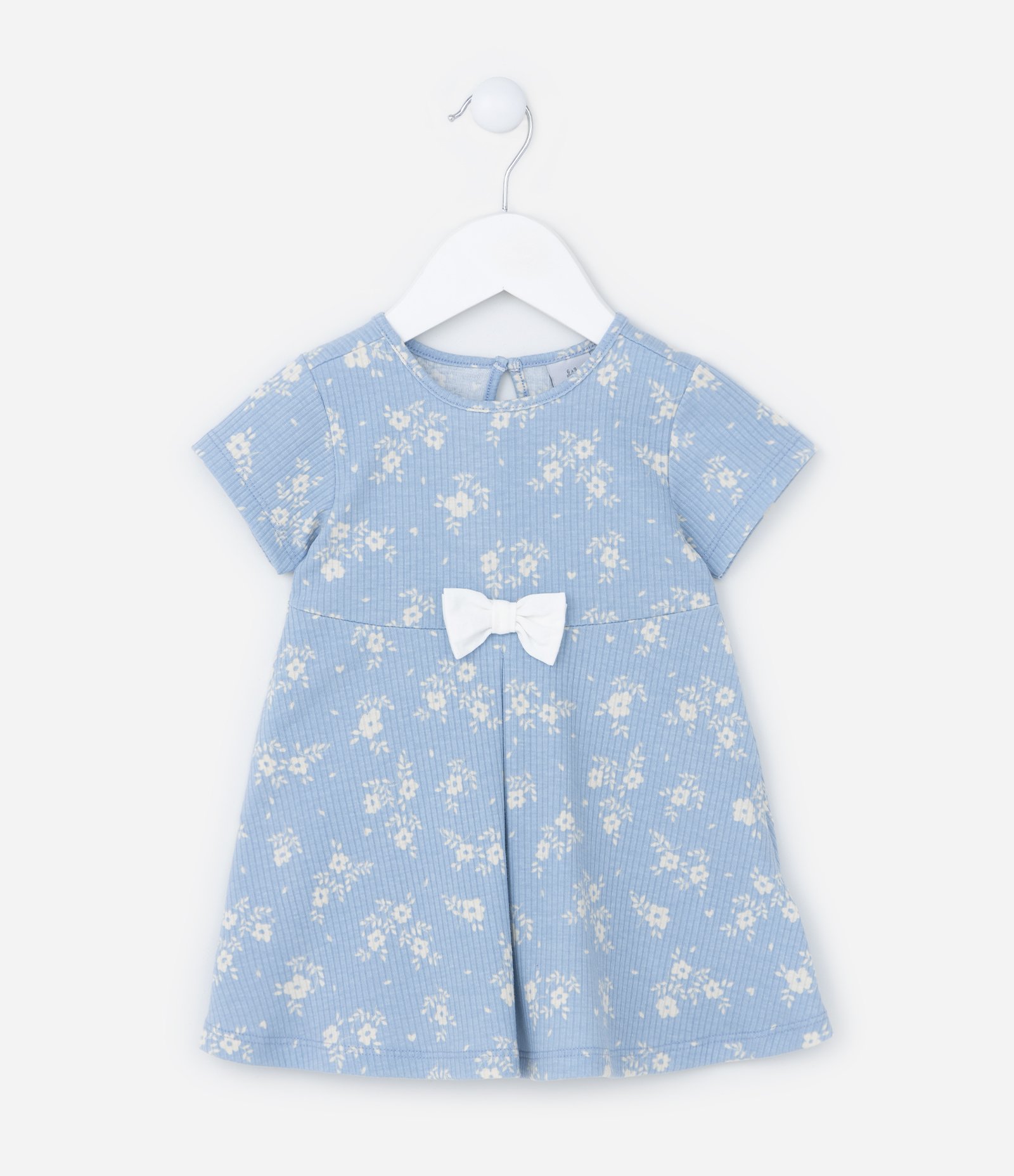 Vestido Infantil Canelado com Prega e Lacinho - Tam 0 a 18 meses Azul 1