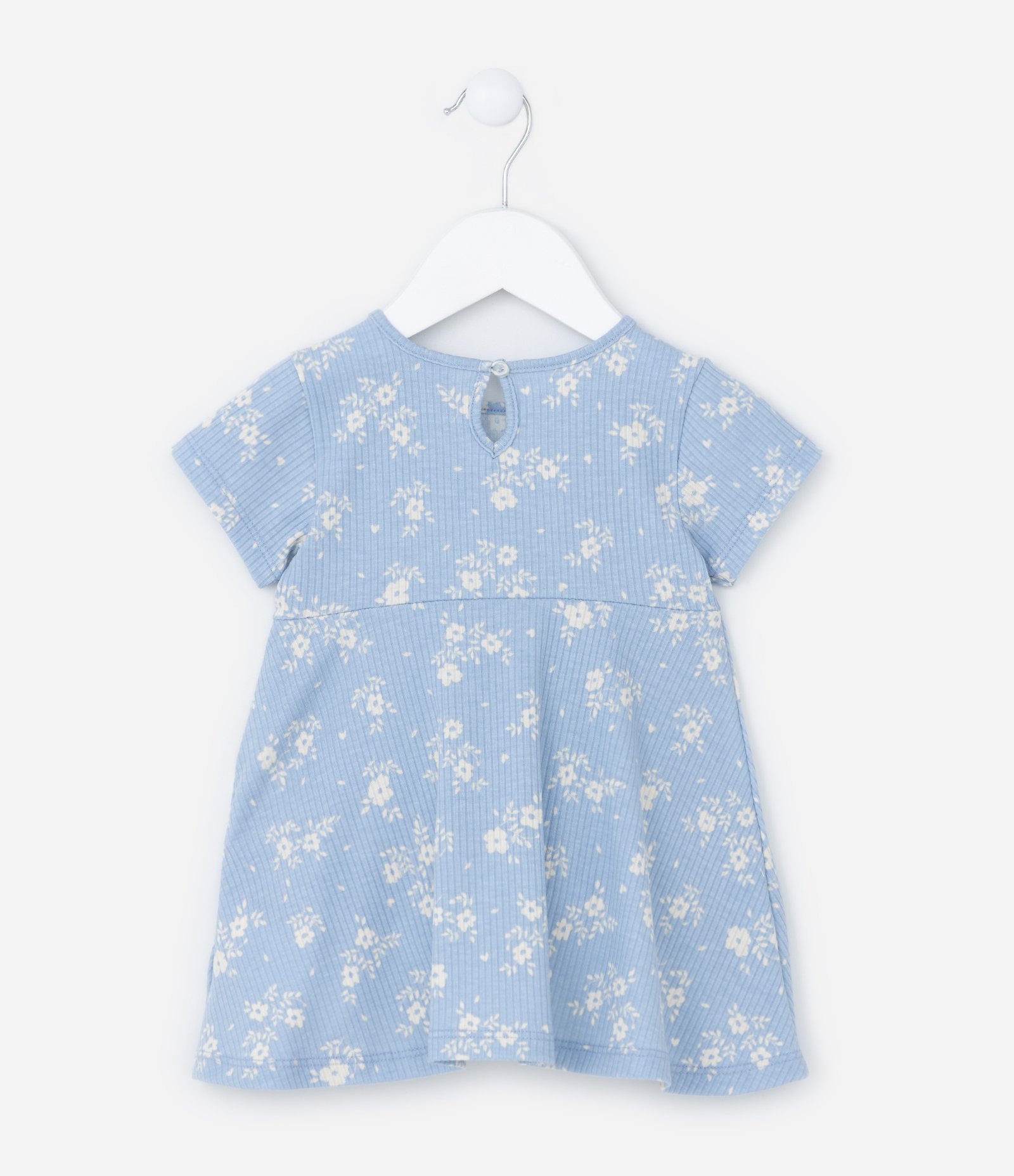 Vestido Infantil Canelado com Prega e Lacinho - Tam 0 a 18 meses Azul 2