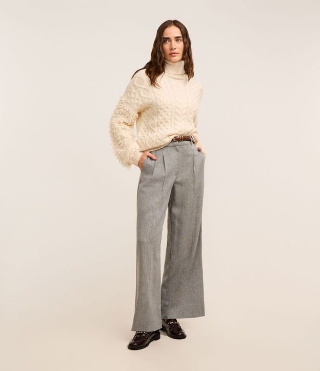 Calça Wide Leg Alfaiatada com Cintura Alça e Pregas