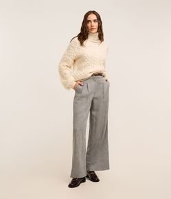 Calça Wide Leg Alfaiatada com Cintura Alça e Pregas