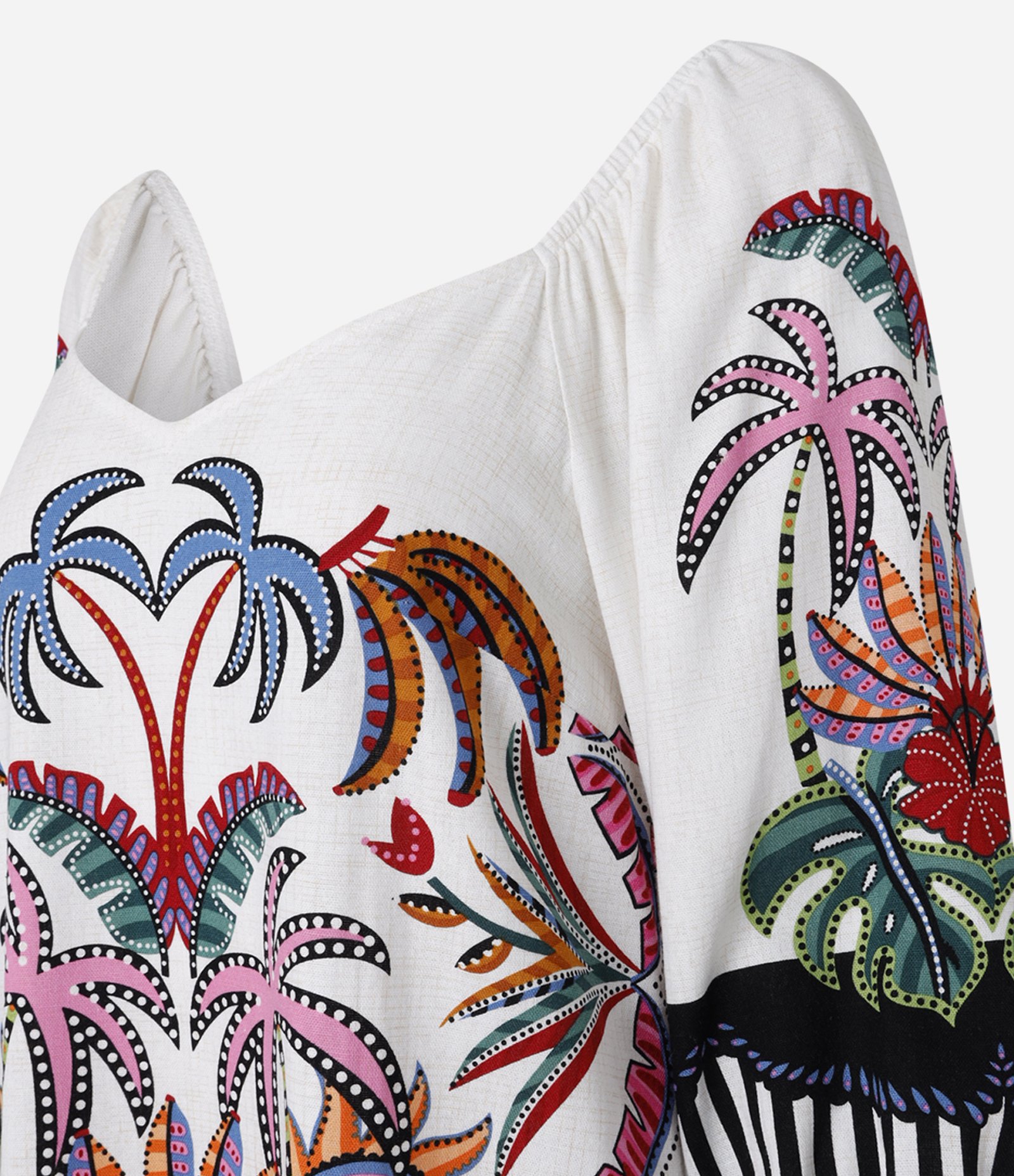 Vestido Evasê Curto com Linho Estampado Tropical e Mangas Bufantes Multicores 5