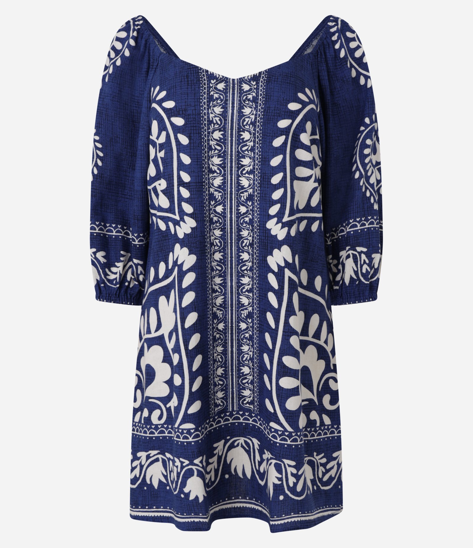 Vestido Curto em Viscose e Linho com Estampa Arabescos Azul 4